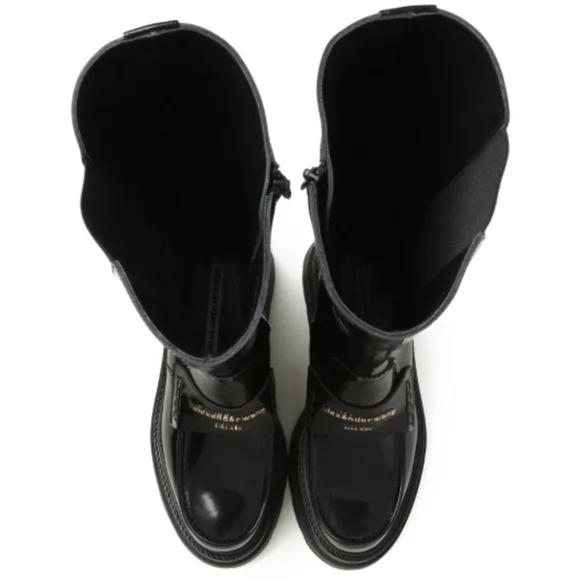 NWT$995 Alexander Wang Carter Black Patent Leather Platform Tall Boots Sz 38 - Picture 4 of 16